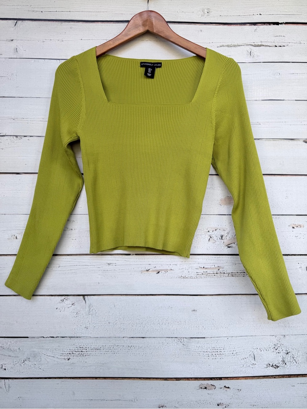 Sincerely Jules Square Neck Ribbed Knit Long Sleeve Top - Large